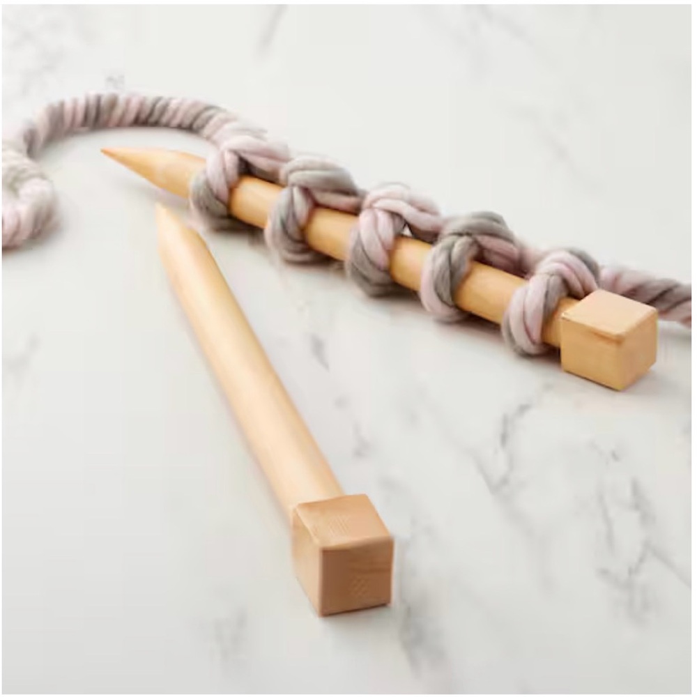 14" Jumbo Wood Knitting Needles by Loops & Threads Size 50 (25mm) NEW chunky